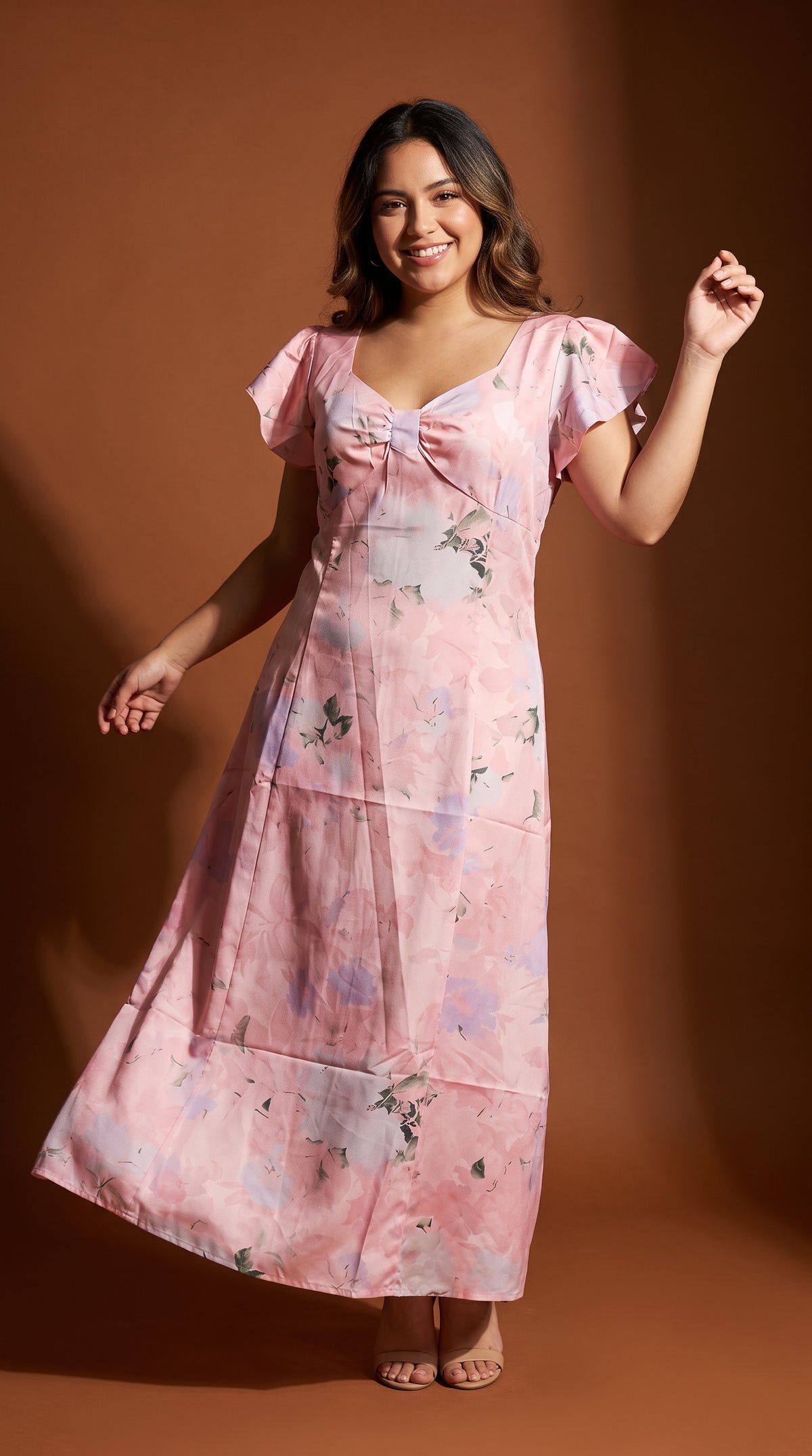 Vestido Midi Rosa con Volantes / L69A