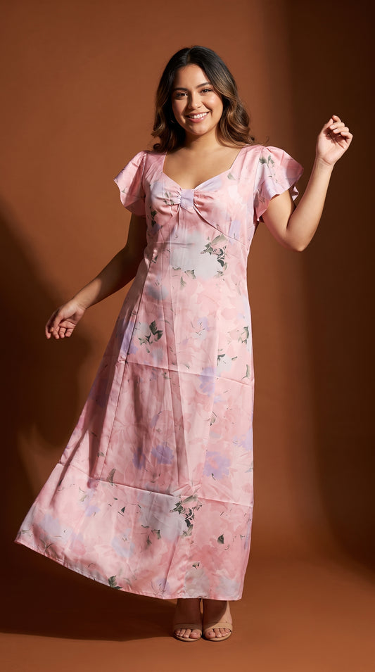 Vestido Midi Rosa con Volantes / L69A