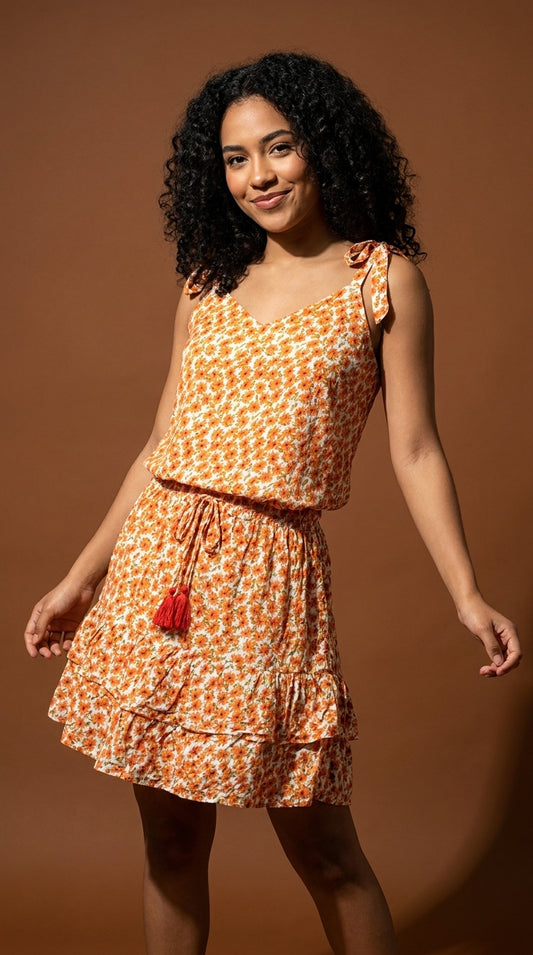 Set naranja con tirantes y estampado / ANS06