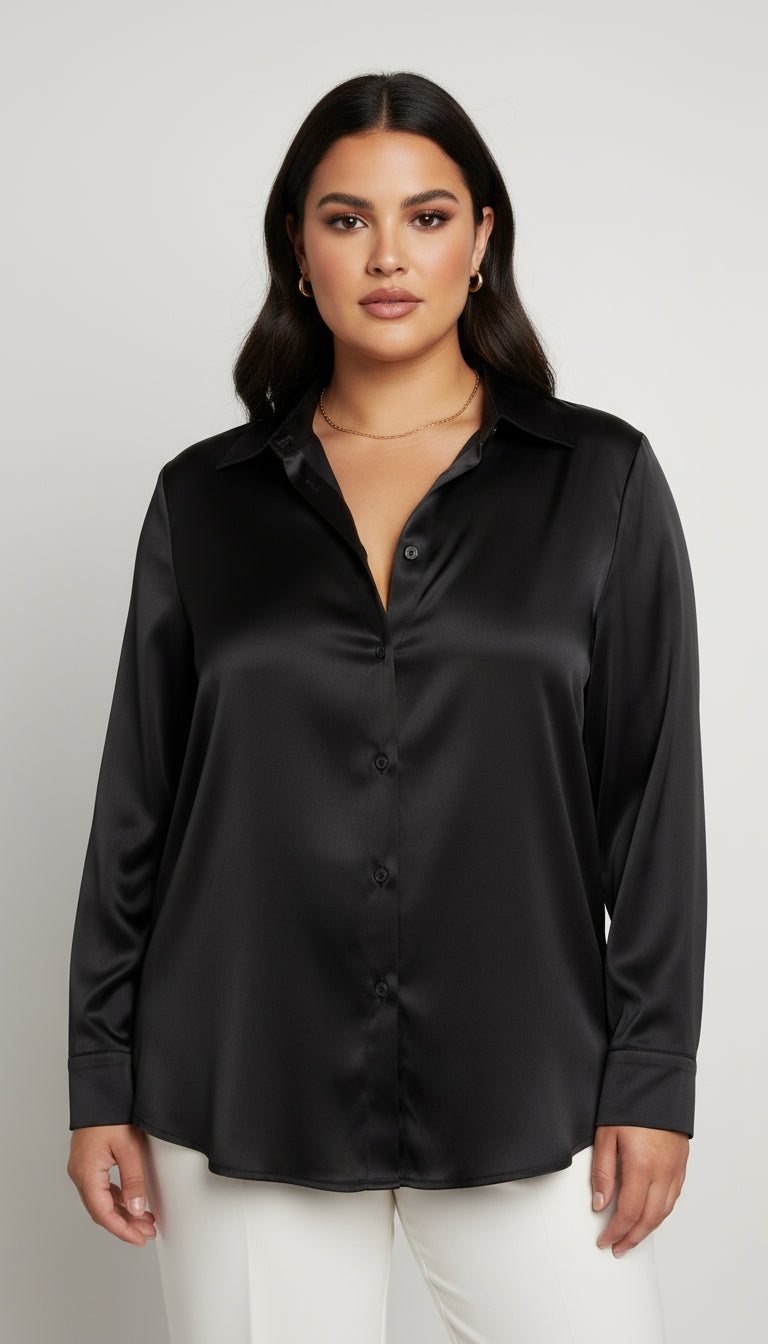 Blusa satinada negra / ANB006