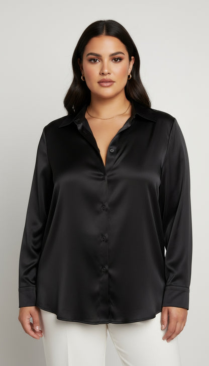 Blusa satinada negra / ANB006