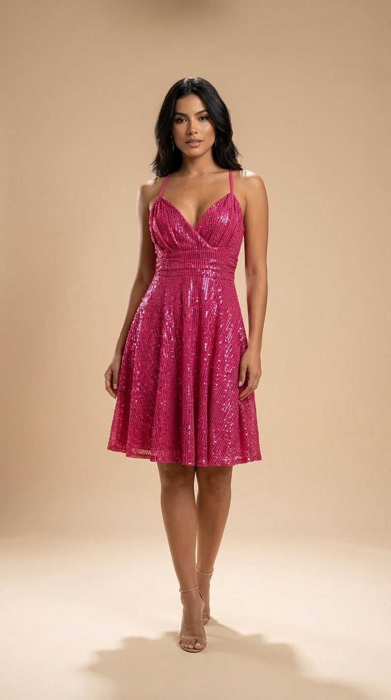 Vestido rosa fucsia con lentejuelas / UV14