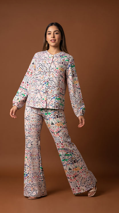 Set Camisa y Pantalón Estampado Abstracto Elegante / ANSET01