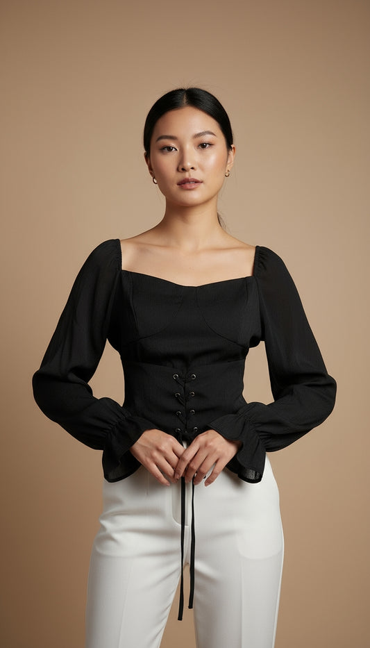 Blusa Estilo Corset con Mangas Largas  /ANB14