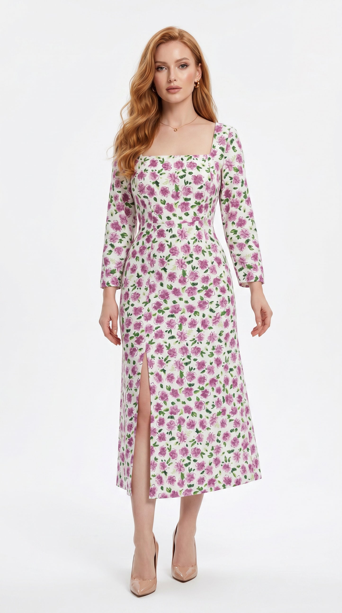 Vestido floral blanco ajustado / ANV79