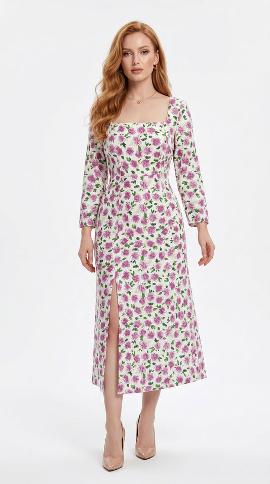 Vestido floral blanco ajustado / ANV79