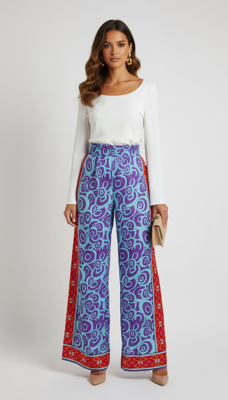 Pantalón azul estampado boho / ANE1001-21