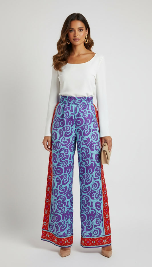 Pantalón azul estampado boho / ANE1001-21