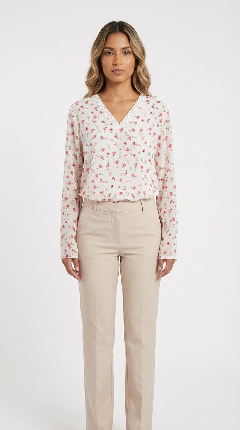 Blusa blanca floral delicada / L48A