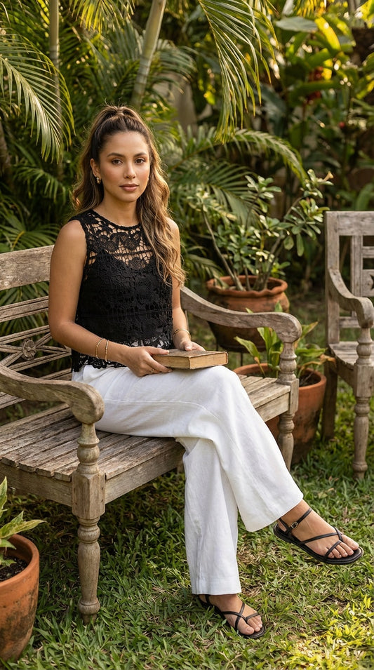 Blusa negra encaje elegante / ANB22