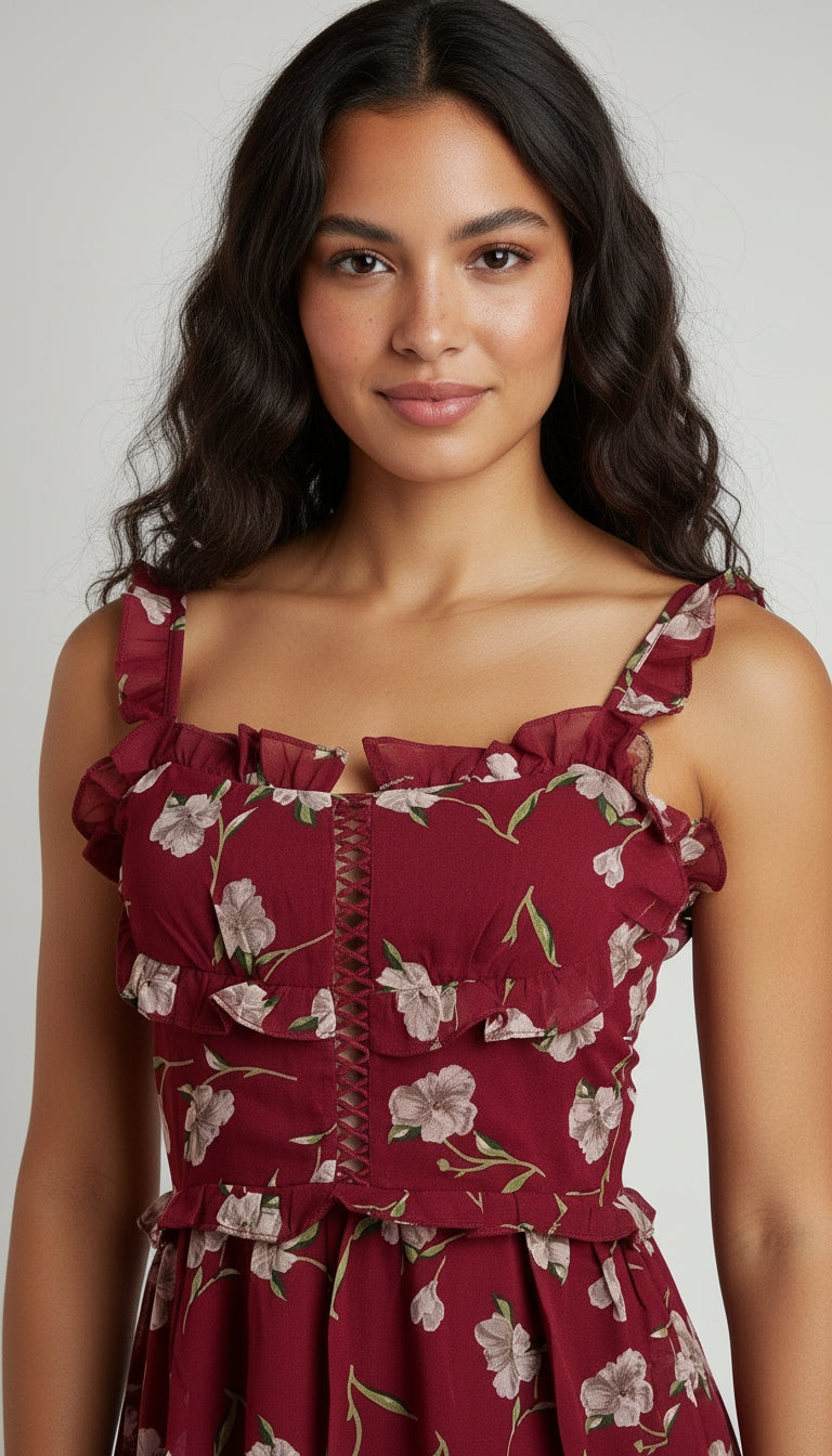 Vestido Rojo Floral Largo / MV08
