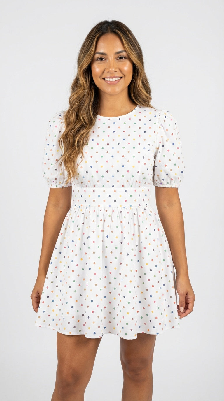 Vestido blanco mini estampado / L13A