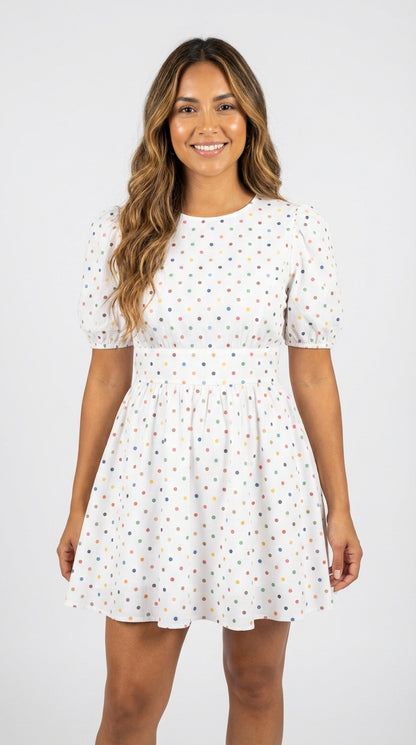 Vestido blanco mini estampado / L13A