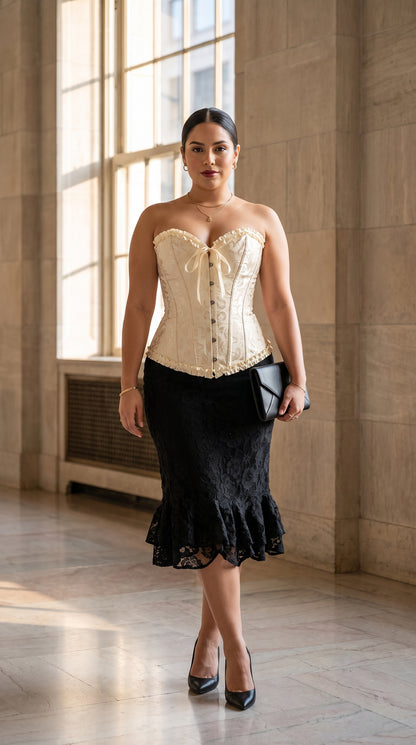 Corset con Escote + Falda negra encaje /OUTEV79