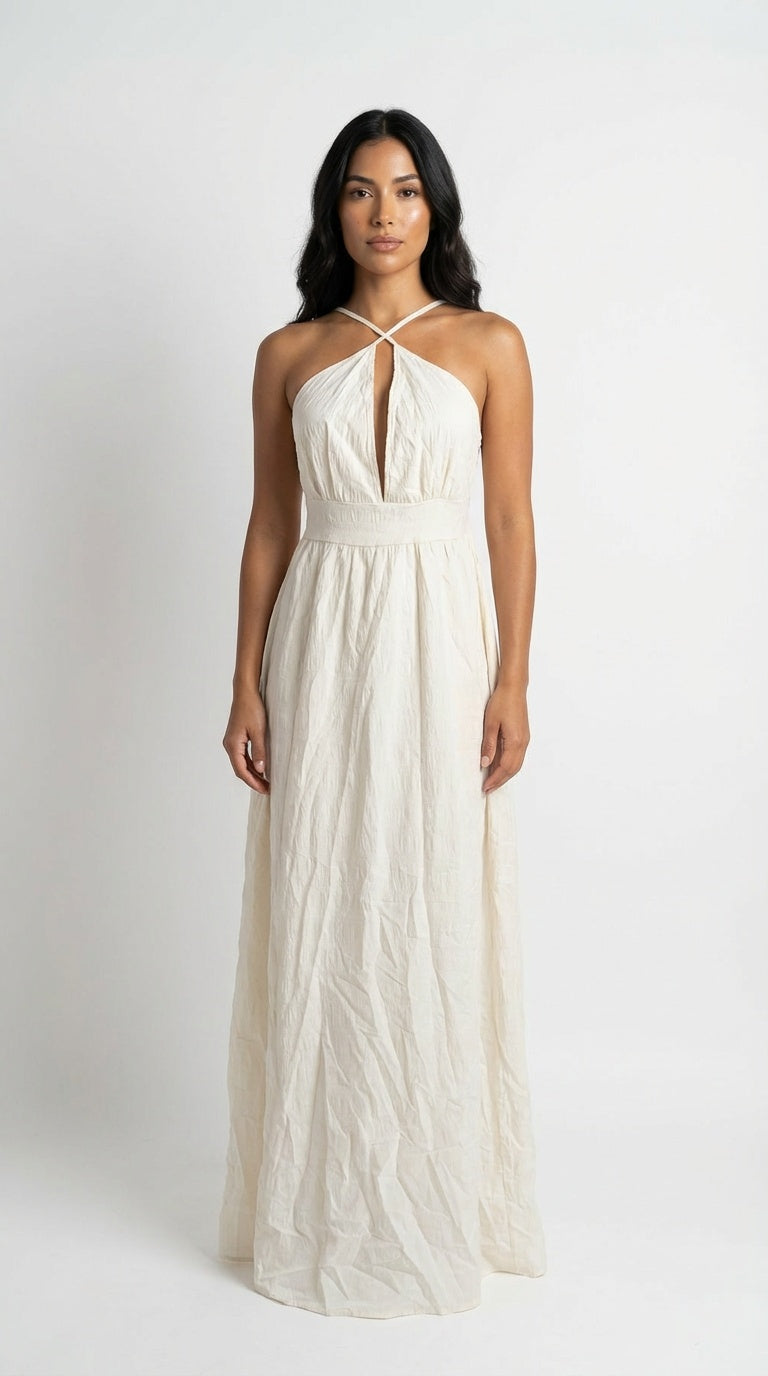 Vestido blanco elegante con lazo en la cintura /SH24