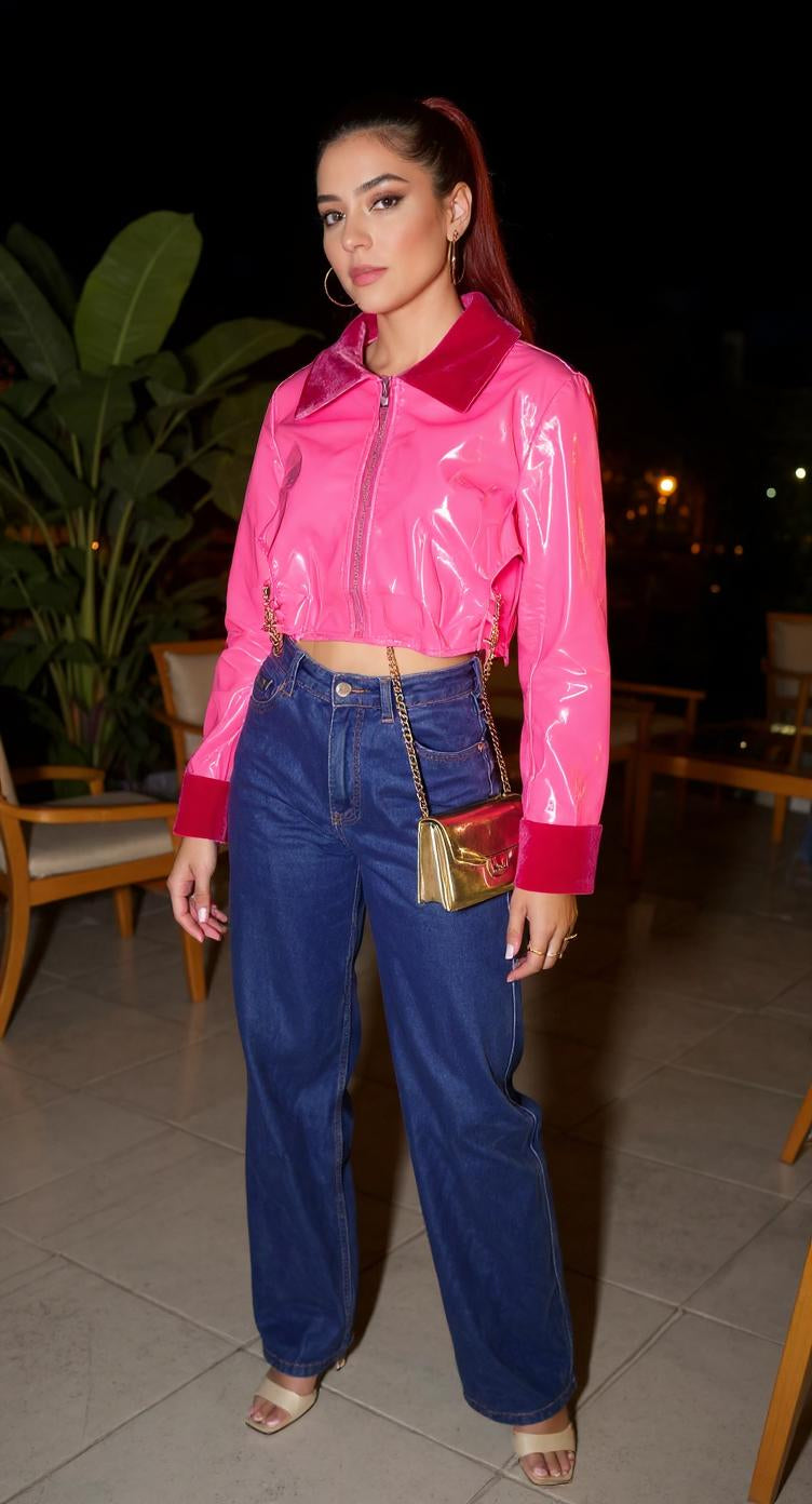 Chaqueta corta vinilo fucsia / V28