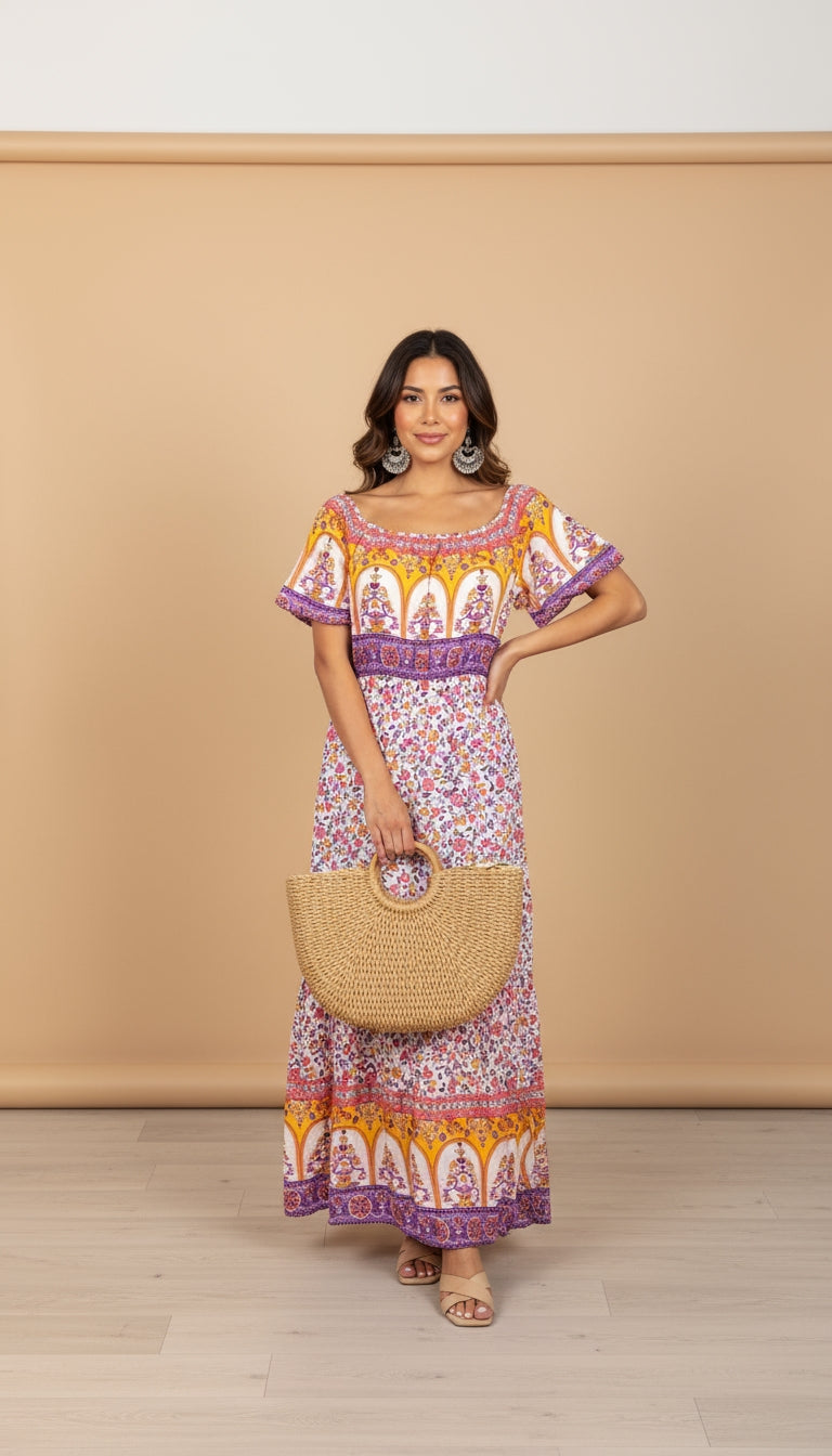 Vestido boho multicolor escote cuadrado /ANV07