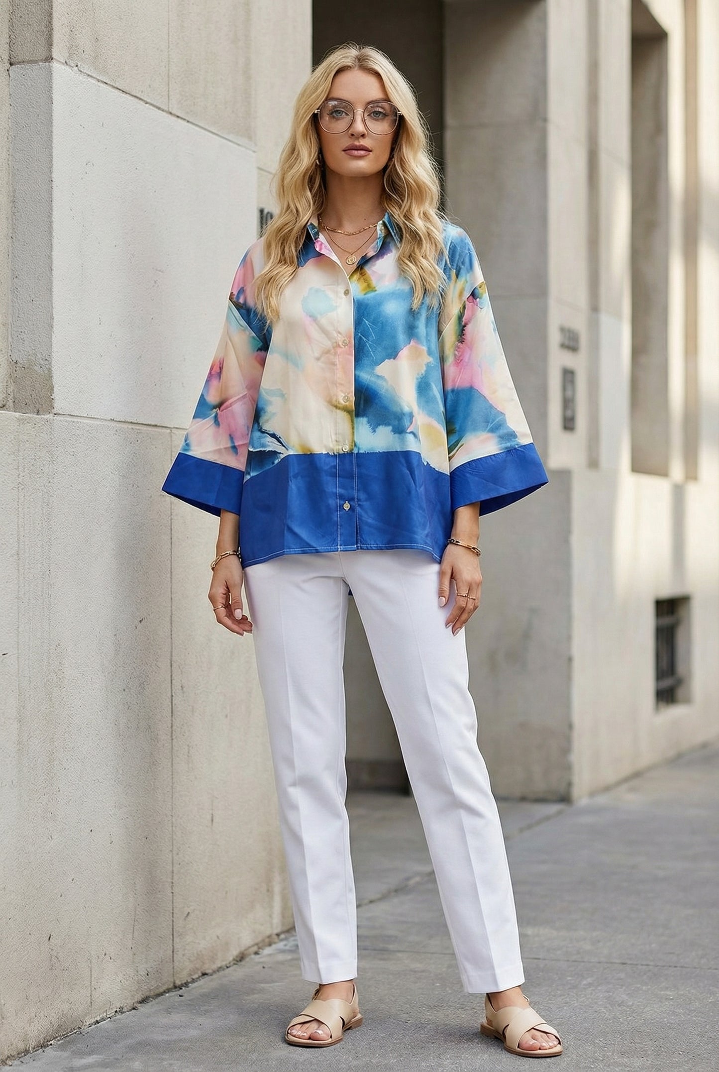 Blusa fluida azul multicolor / ANB26010