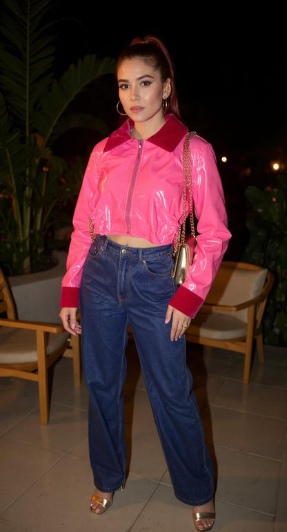 Chaqueta corta vinilo fucsia / V28