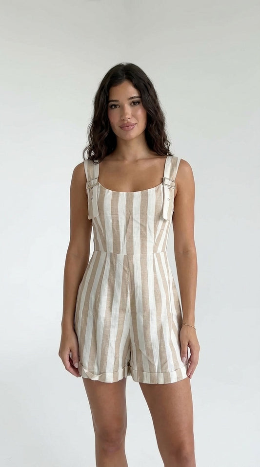 Enterizo corto rayas beige / ANJ03