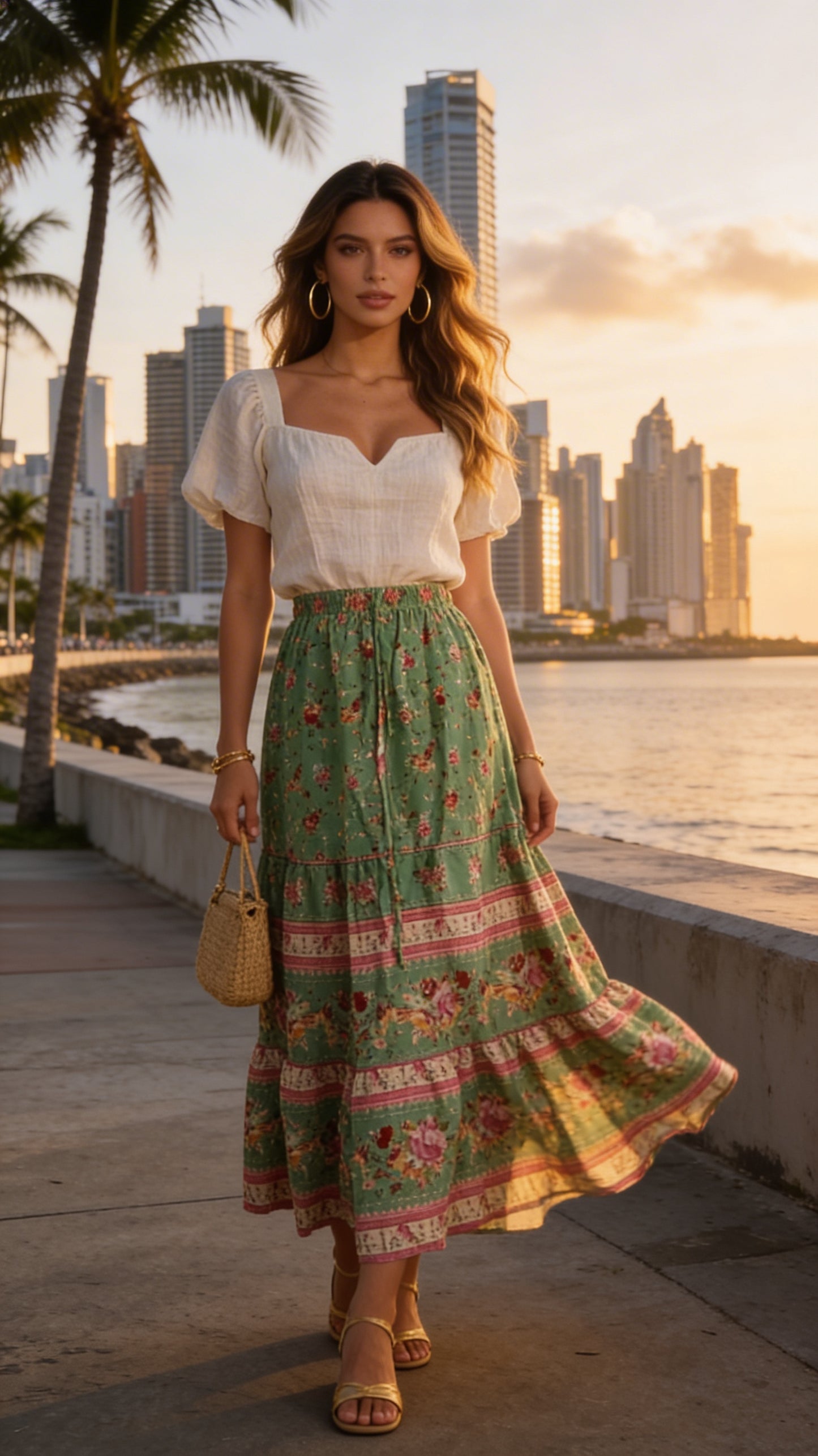 Falda Floral Verde / ANF05