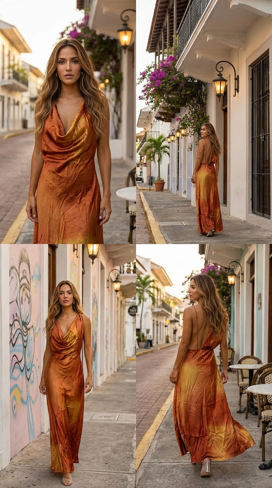 Vestido Satinado Cobre / ANU07