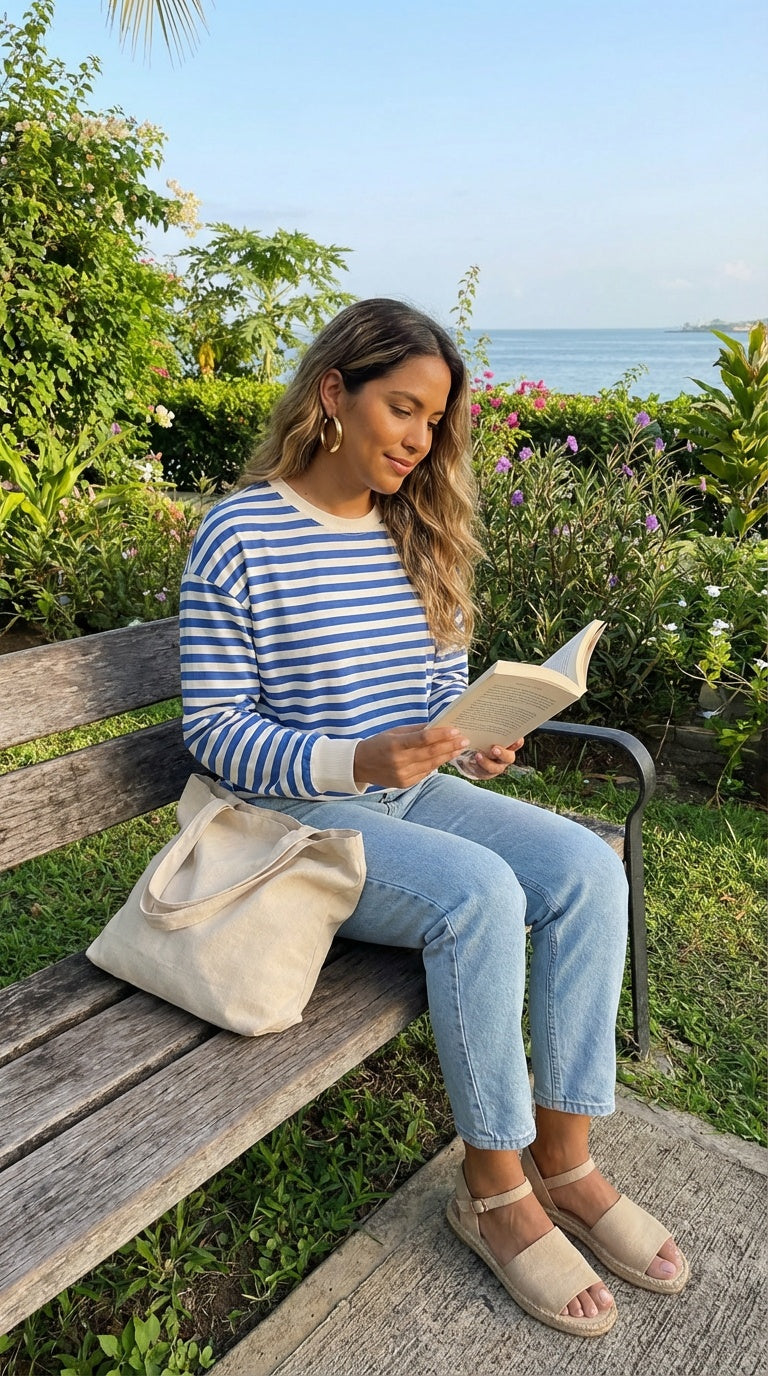 Suéter rayado azul y blanco / L38A