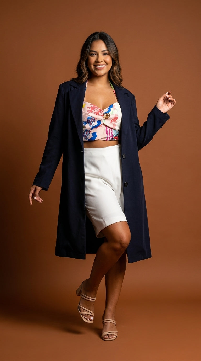 Top Lencero Estampado + Blazer Largo Elegante /OUTEV180