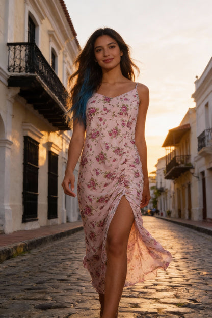 Vestido floral abertura / ANV54