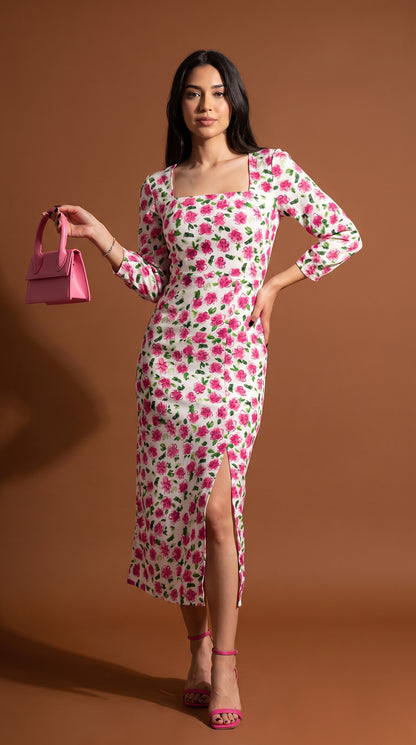 Vestido floral blanco ajustado / ANV79