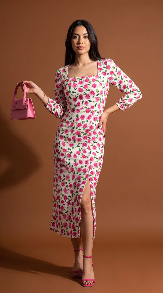 Vestido floral blanco ajustado / ANV79