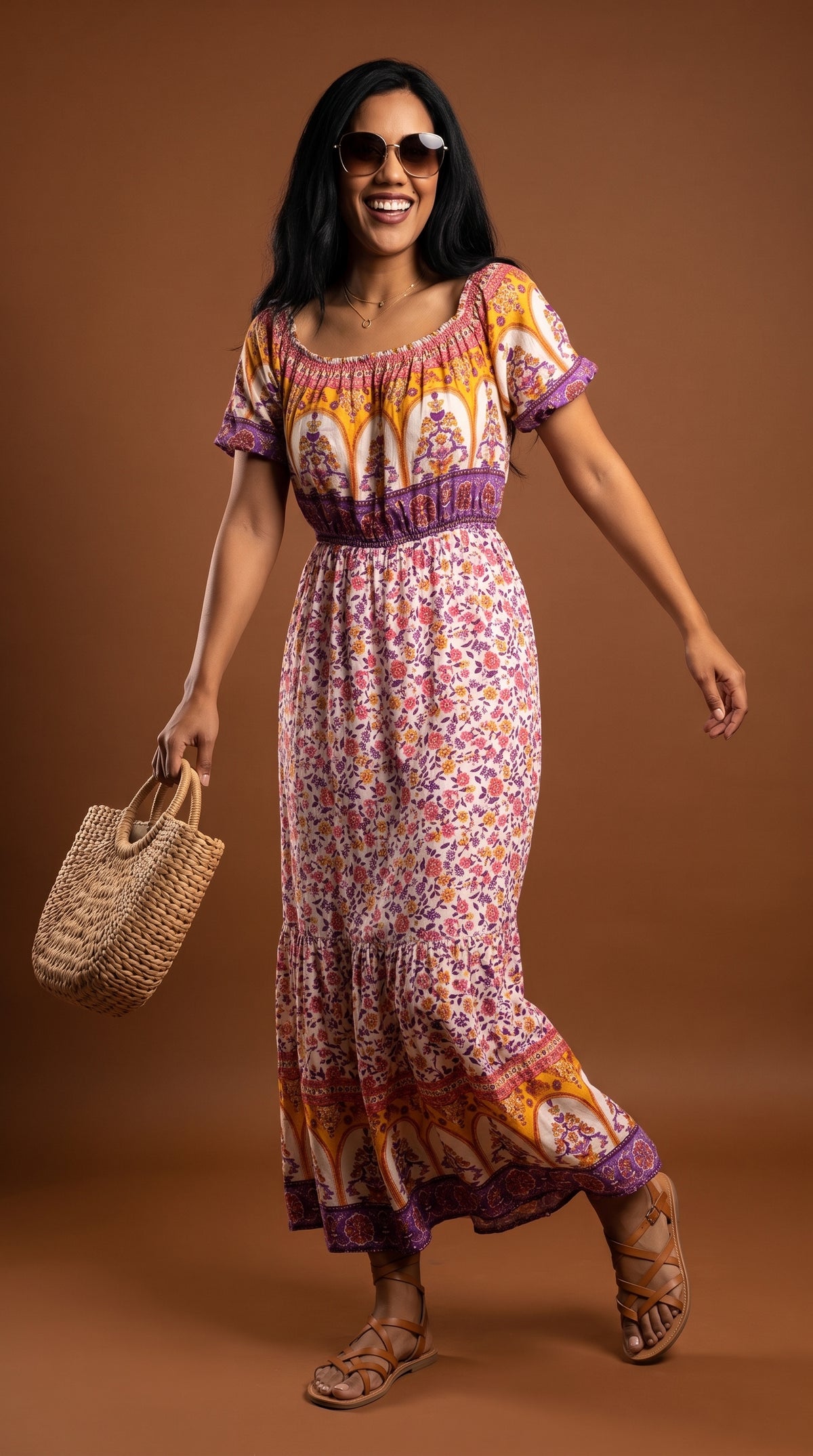 Vestido boho multicolor escote cuadrado /ANV07