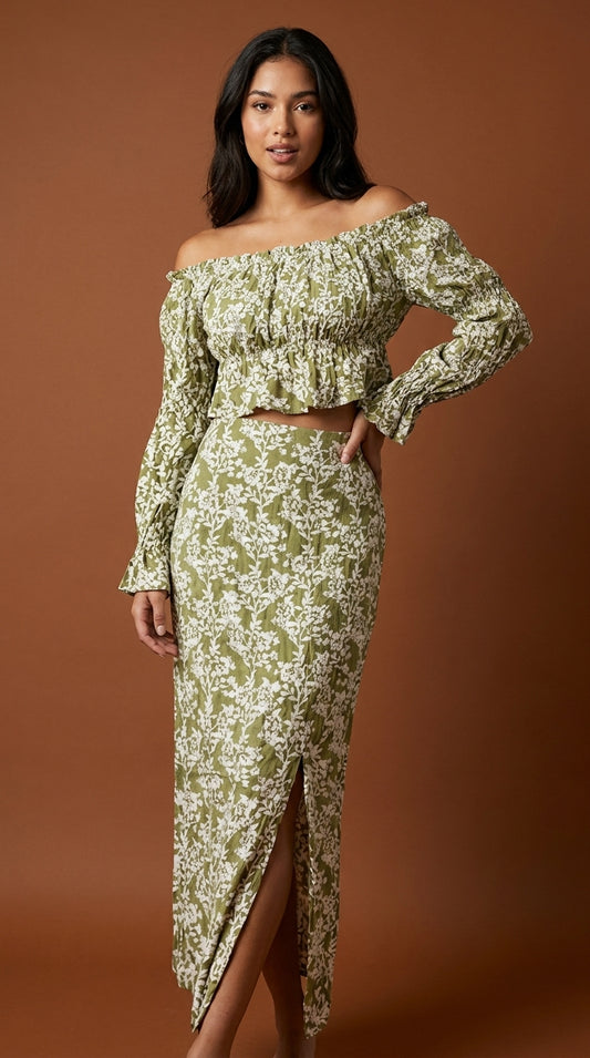 Conjunto floral top y falda midi / ANS14