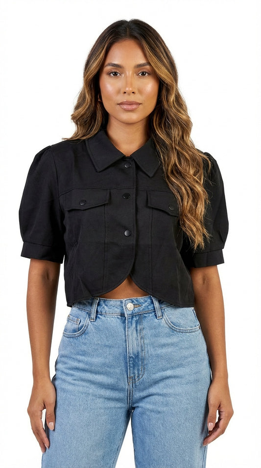Camisa negra crop botones / L10A