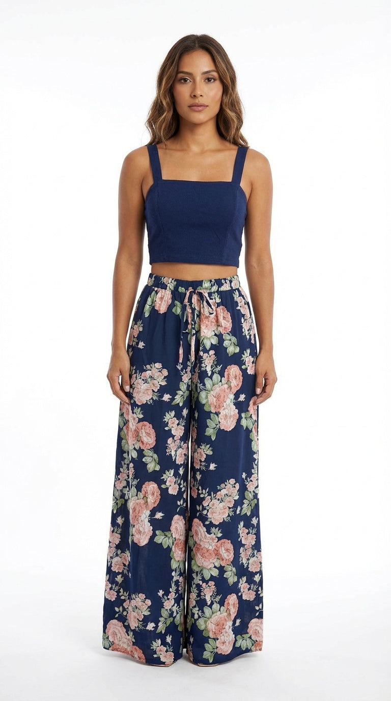 Conjunto azul con pantalón floral / SH01 Betzy