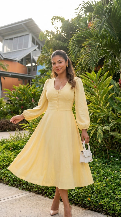 Vestido amarillo elegante corte A/ANV76