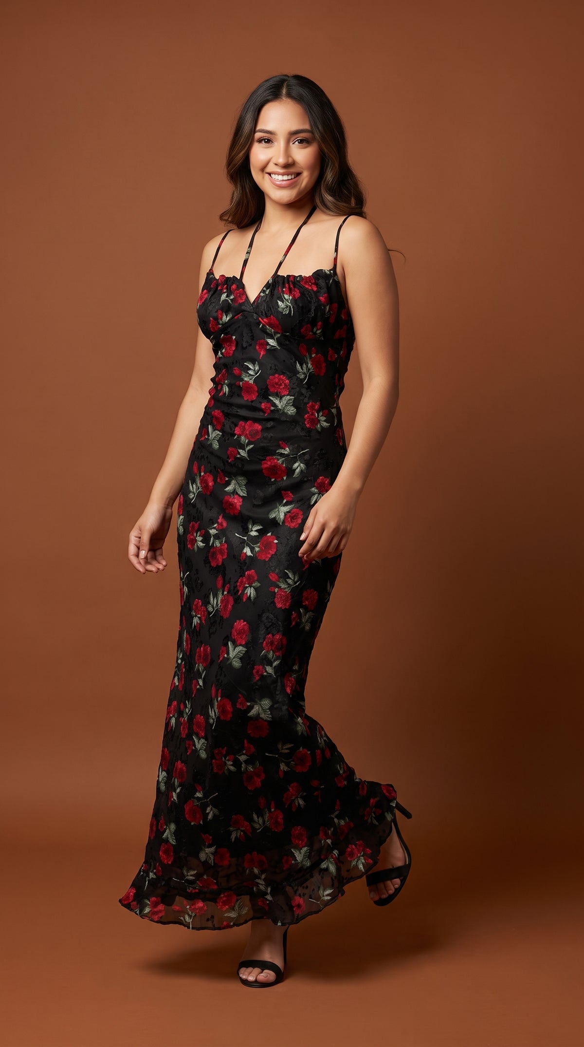 Vestido Negro Floral Ajustado / MV10