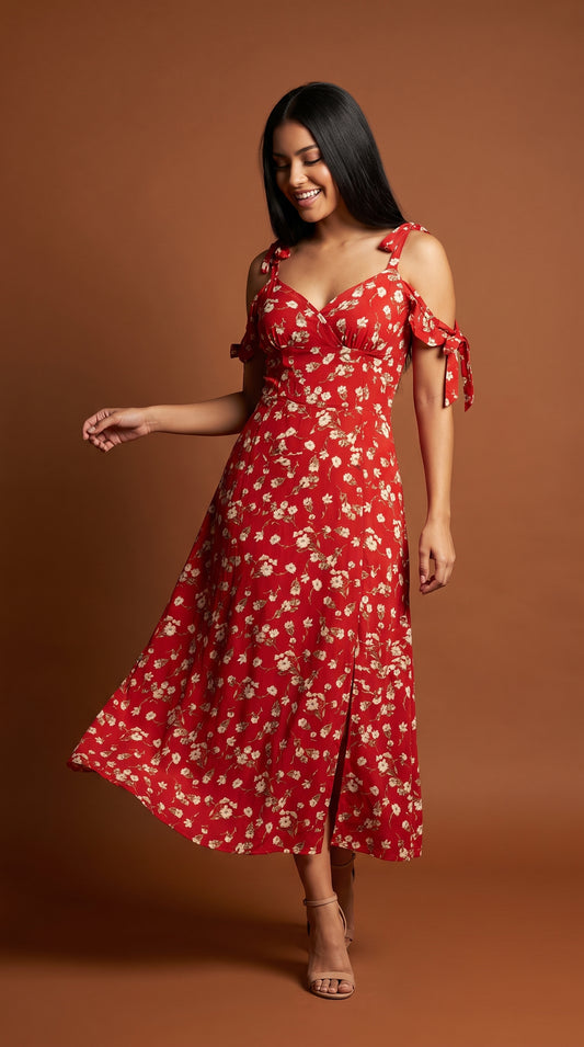 Vestido Casual Floral Rojo Verano / MV01