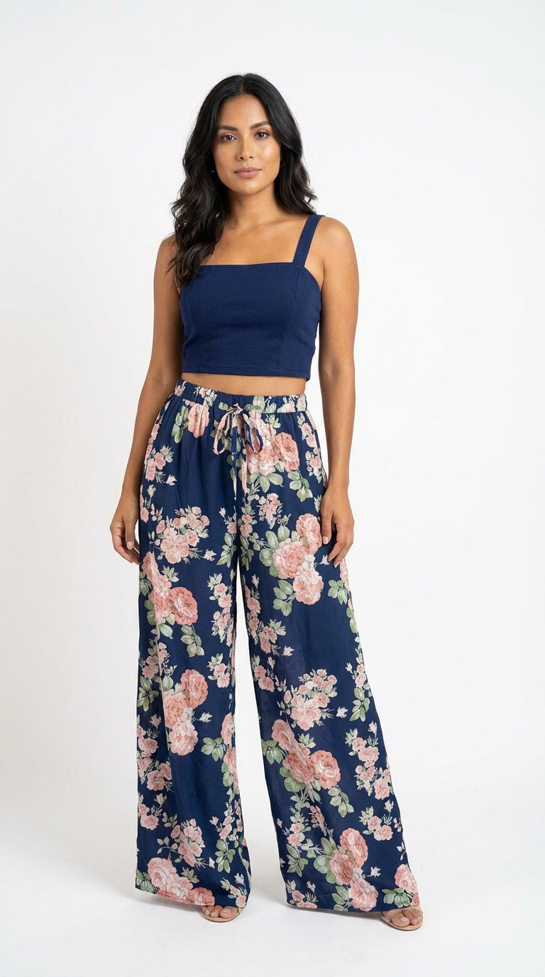 Conjunto azul con pantalón floral / SH01 Betzy