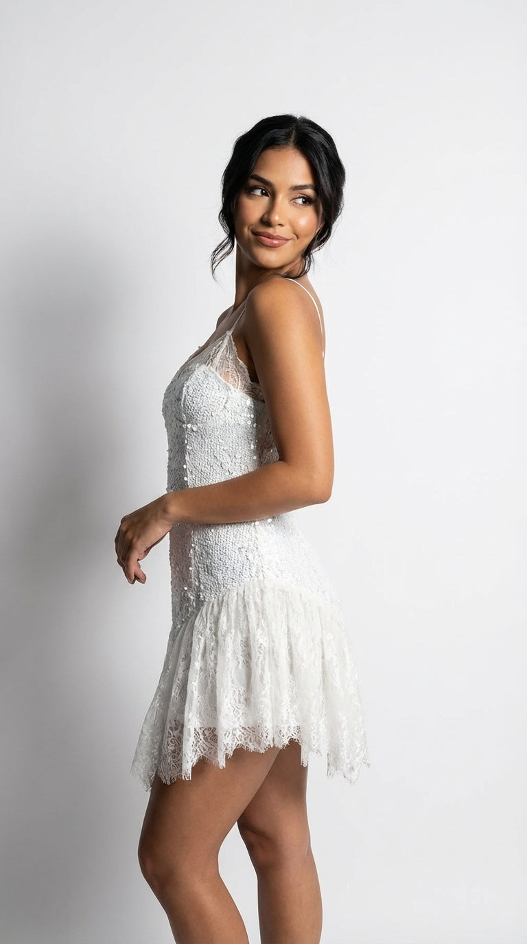 Vestido corto blanco encaje / UV21