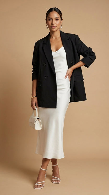 Blazer Negro Largo Elegante / ANBL2656