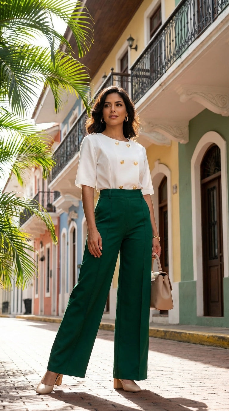 Pantalón palazzo verde oscuro / ANE1001-16