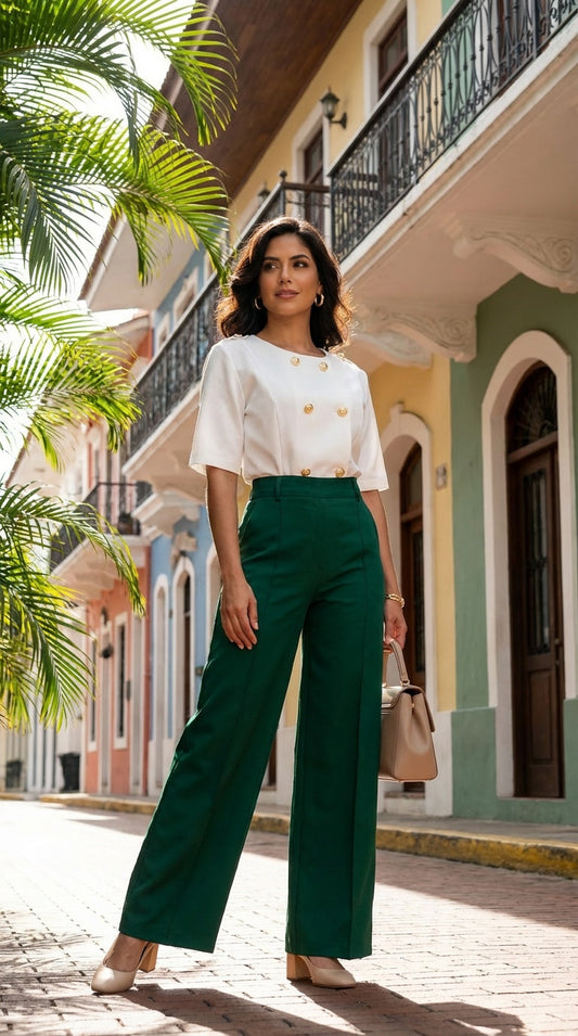 Pantalón palazzo verde oscuro / ANE1001-16