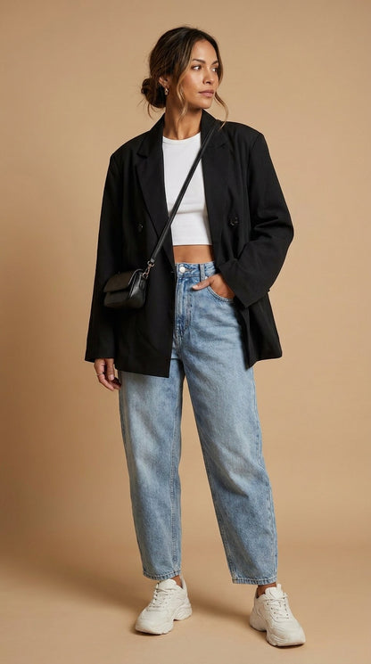 Blazer Negro Largo Elegante / ANBL2656