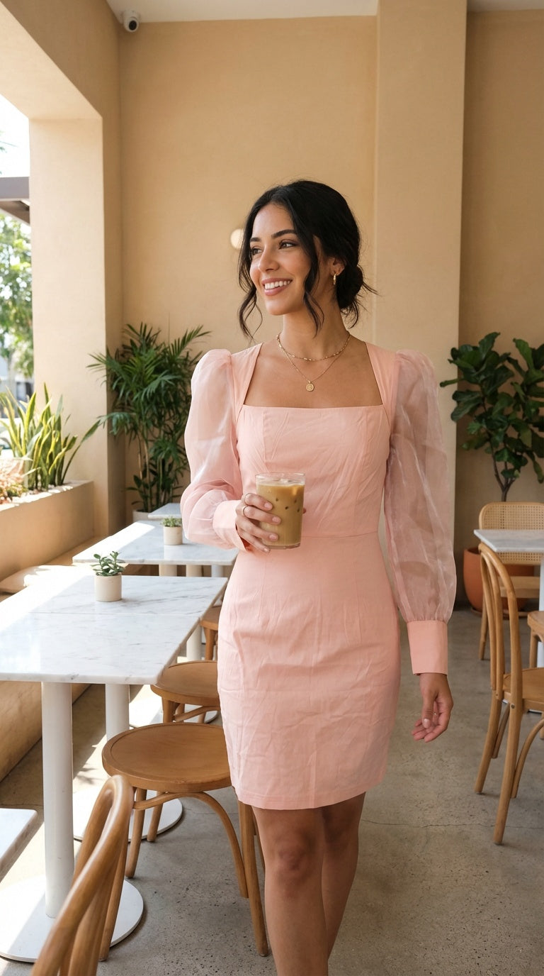 UV36 – Vestido rosa manga larga