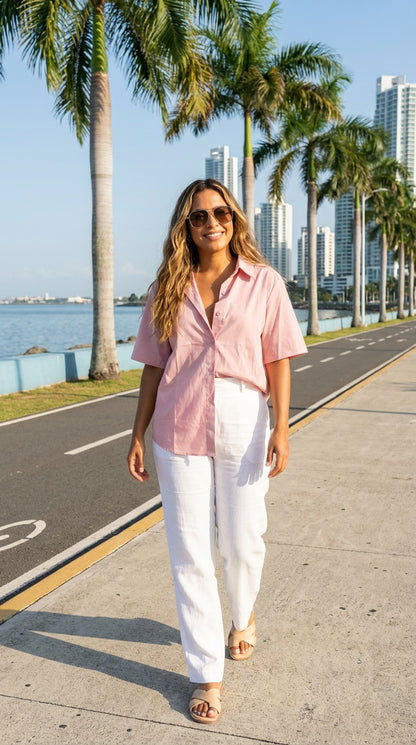 Blusa rosa manga corta / L25A