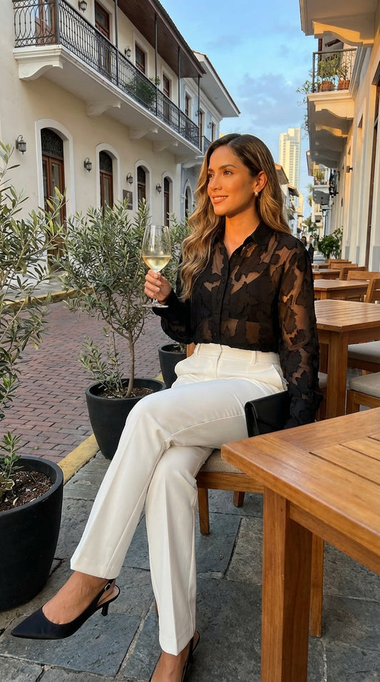 Blusa negra encaje casual chic / ANB38