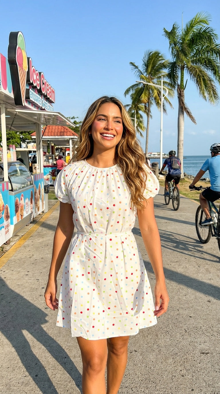 Vestido blanco mini estampado / L13A