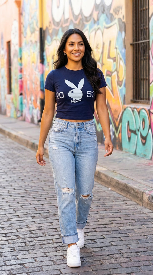 Camiseta azul con estampado gráfico / SH27 Betzy
