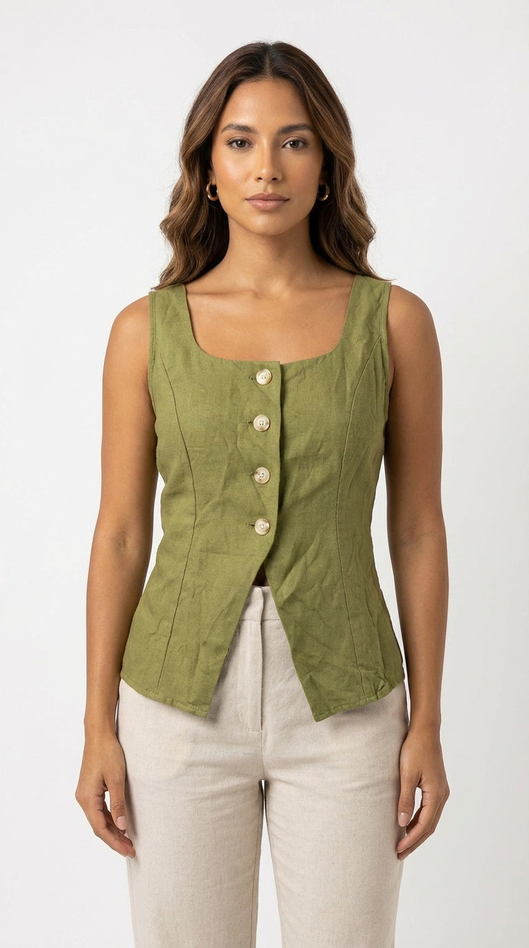 Blusa verde oliva con botones delanteros / SH35 Betzy